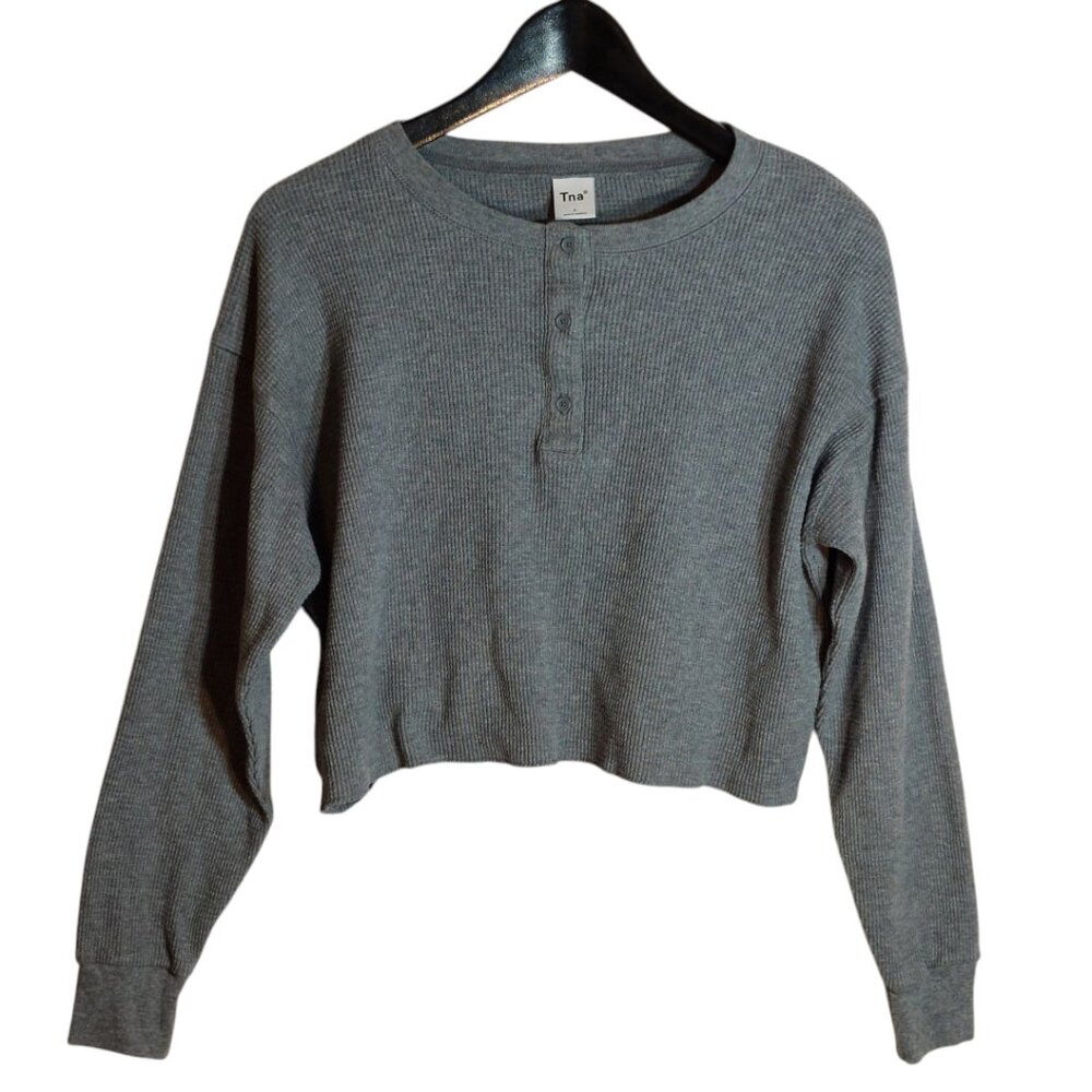 TNA Cropped Waffle Knit Henley – Size S